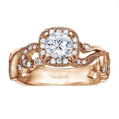 1.14 Ct. Filigree Vintage Engagement Ring with Round Halo in Rose Gold