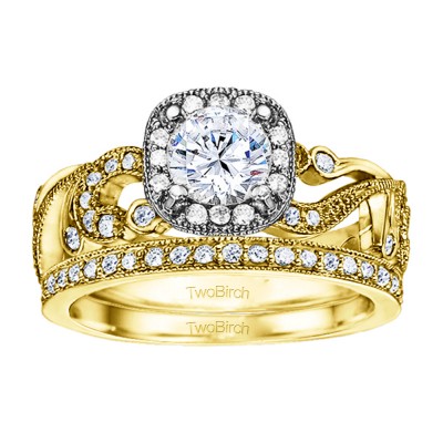 Round Filigree Vintage Engagement Ring Bridal Set (2 Rings) (1.33 Ct. Twt.)