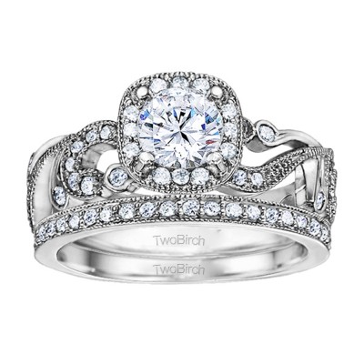 Round Filigree Vintage Engagement Ring Bridal Set (2 Rings) (1.33 Ct. Twt.)