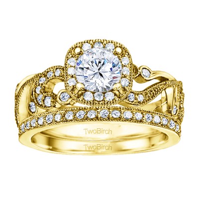 Round Filigree Vintage Engagement Ring Bridal Set (2 Rings) (1.33 Ct. Twt.)
