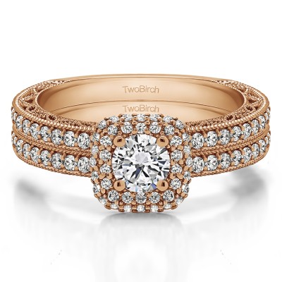 Round Vintage Double Halo Engagement Ring Bridal Set (2 Rings) (1.34 Ct. Twt.)