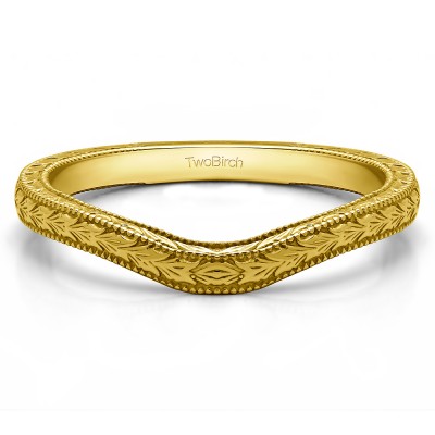 Plain Millgrained Vintage Engraved Matching Wedding Ring