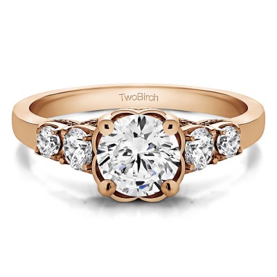 1.49 Ct. Round Flower Set Engagement Ring in Rose Gold