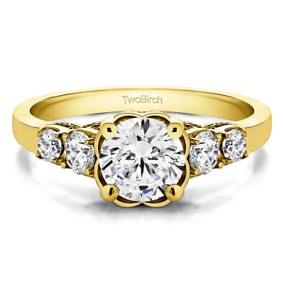 1.49 Ct. Round Flower Set Engagement Ring in Yellow Gold