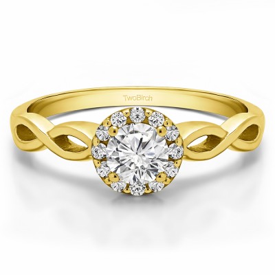 0.62 Ct. Halo Engagement Ring with Infinity Shank in Yellow Gold