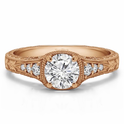 1.27 Ct. Round Vintage Engagement Ring with Graduated Stones in Rose Gold