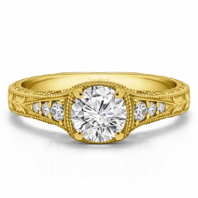 1.27 Ct. Round Vintage Engagement Ring with Graduated Stones in Yellow Gold