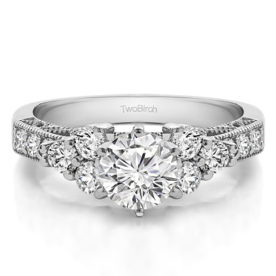 1.71 Ct. Round Three Stone Cluster Engagement Ring with Filigree