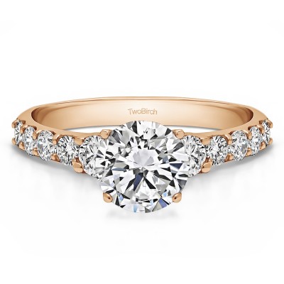 2.38 Ct. Round Shared Prong Set Graduated Engagement Ring in Rose Gold