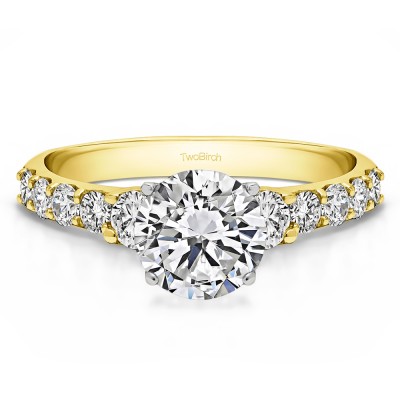 2.38 Ct. Round Shared Prong Set Graduated Engagement Ring in Two Tone Gold