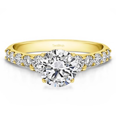 2.38 Ct. Round Shared Prong Set Graduated Engagement Ring in Yellow Gold