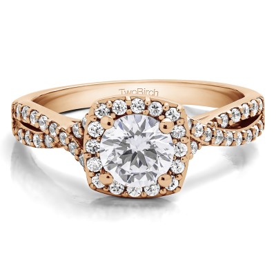 1.25 Ct. Round Halo Twisted Shank Engagement Ring in Rose Gold