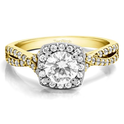 1.25 Ct. Round Halo Twisted Shank Engagement Ring in Two Tone Gold