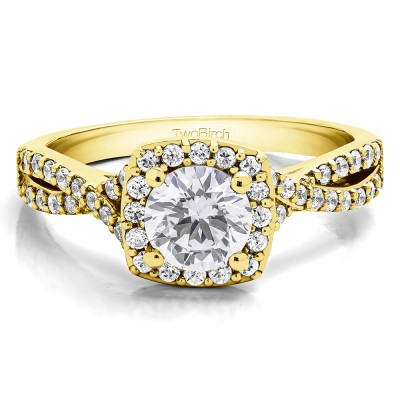 1.25 Ct. Round Halo Twisted Shank Engagement Ring in Yellow Gold