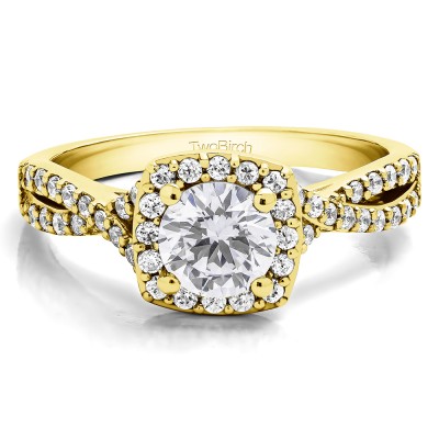 1.25 Ct. Round Halo Twisted Shank Engagement Ring in Yellow Gold