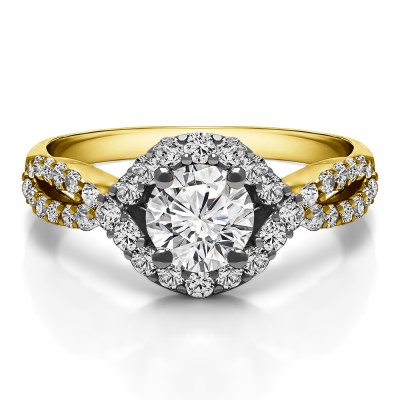 1.52 Ct. Round Halo Engagement Ring with Infinity Shank in Two Tone Gold