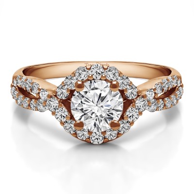 1.52 Ct. Round Halo Engagement Ring with Infinity Shank in Rose Gold