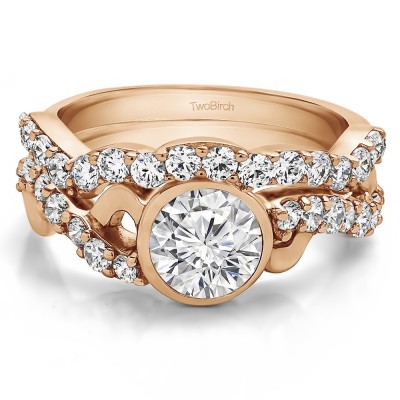 Round Bezel Set Infinity Halo Engagement Ring Bridal Set (2 Rings) (1.89 Ct. Twt.)