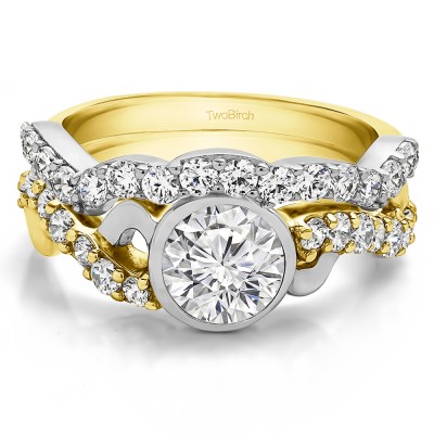 Round Bezel Set Infinity Halo Engagement Ring Bridal Set (2 Rings) (1.89 Ct. Twt.)