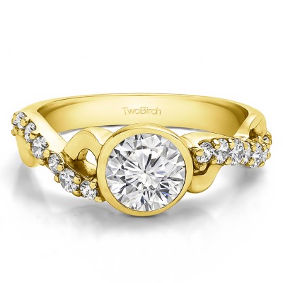 1.41 Ct. Round Bezel Set Engagement Ring with Infinity Shank in Yellow Gold