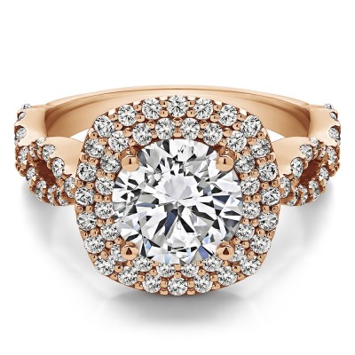 2.82 Ct. Large Double Halo Infinity Engagement Ring in Rose Gold
