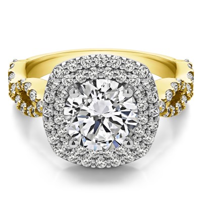 2.82 Ct. Large Double Halo Infinity Engagement Ring in Two Tone Gold
