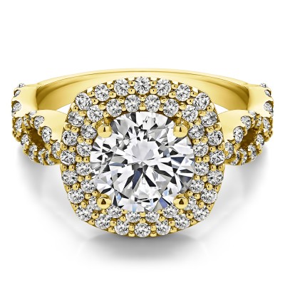 2.82 Ct. Large Double Halo Infinity Engagement Ring in Yellow Gold