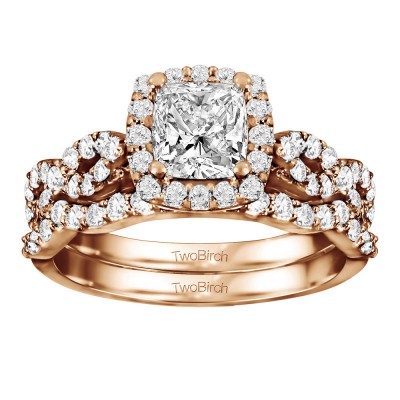 Cushion Cut Infinity Halo Engagement Ring Bridal Set (2 Rings) (2.01 Ct. Twt.)