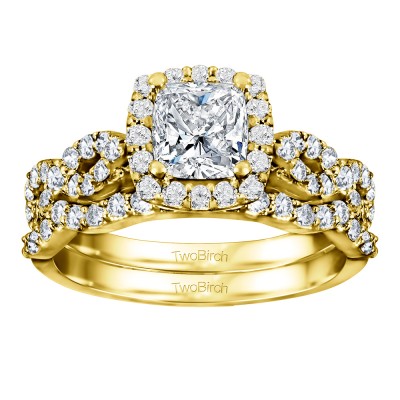 Cushion Cut Infinity Halo Engagement Ring Bridal Set (2 Rings) (2.01 Ct. Twt.)