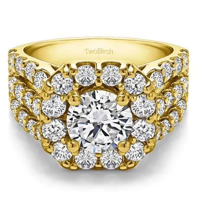 4.19 Ct. Large Round Halo Engagement Ring in Yellow Gold