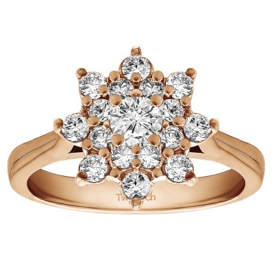 0.81 Ct. Round Flower Center Cathedral Engagement Ring in Rose Gold