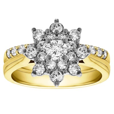 Cathedral Flower Engagement Ring Bridal Set (2 Rings) (1.14 Ct. Twt.)