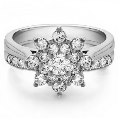 Cathedral Flower Engagement Ring Bridal Set (2 Rings) (1.14 Ct. Twt.)