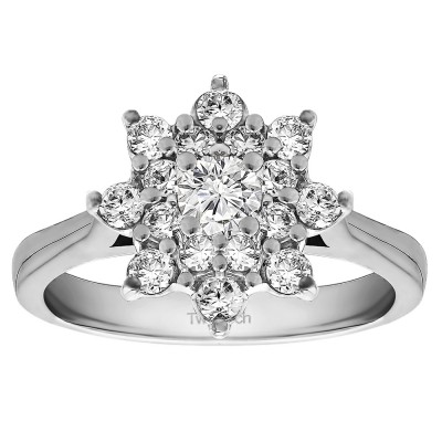0.81 Ct. Round Flower Center Cathedral Engagement Ring