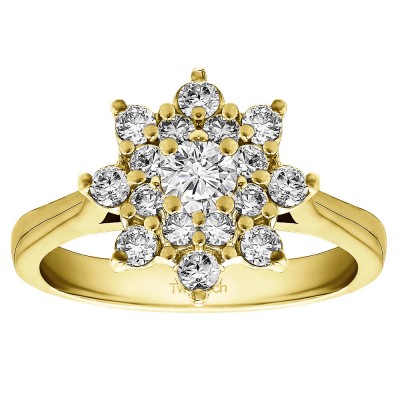 0.81 Ct. Round Flower Center Cathedral Engagement Ring in Yellow Gold