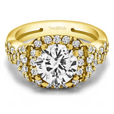 2.5 Ct. Large Halo Engagement Ring with Infinity Shank in Yellow Gold