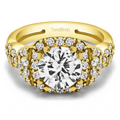 2.5 Ct. Large Halo Engagement Ring with Infinity Shank in Yellow Gold