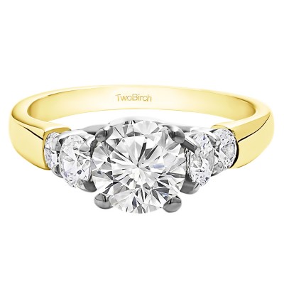 1.74 Ct. Round Graduated Cathedral Engagement Ring in Two Tone Gold