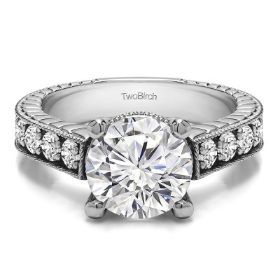 3.7 Ct. Round Vintage Engagement Ring with Millgraining
