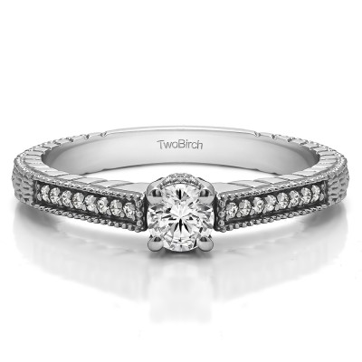 0.33 Ct. Round Vintage Engagement Ring Engraved Shank