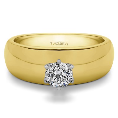 0.75 Carat Wide Shank Solitaire Engagement Ring in Two Tone Gold