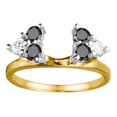 0.5 Ct. Black and White Shared Prong Set Six Stone Ring Wrap in Two Tone Gold