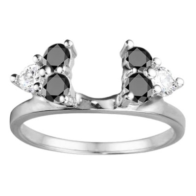 0.5 Ct. Black and White Shared Prong Set Six Stone Ring Wrap