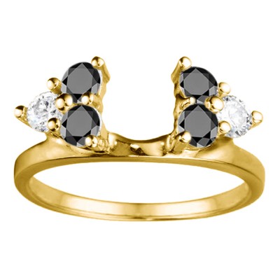 0.5 Ct. Black and White Shared Prong Set Six Stone Ring Wrap in Yellow Gold