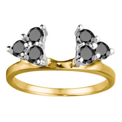 0.12 Ct. Black Shared Prong Set Six Stone Ring Wrap in Two Tone Gold