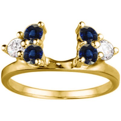 0.5 Ct. Sapphire and Diamond Shared Prong Set Six Stone Ring Wrap in Yellow Gold