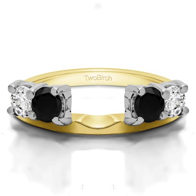 0.15 Ct. Black and White Graduated Four Stone Shared Prong Set Ring Wrap in Two Tone Gold