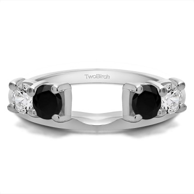 0.75 Ct. Black and White Graduated Four Stone Shared Prong Set Ring Wrap