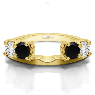 0.15 Ct. Black and White Graduated Four Stone Shared Prong Set Ring Wrap in Yellow Gold