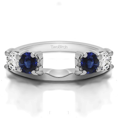 0.15 Ct. Sapphire and Diamond Graduated Four Stone Shared Prong Set Ring Wrap